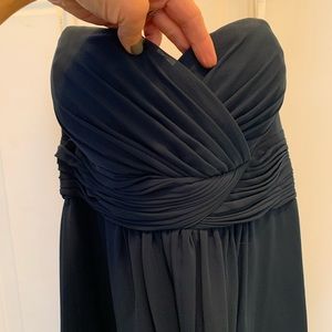Strapless navy bridesmaid dress